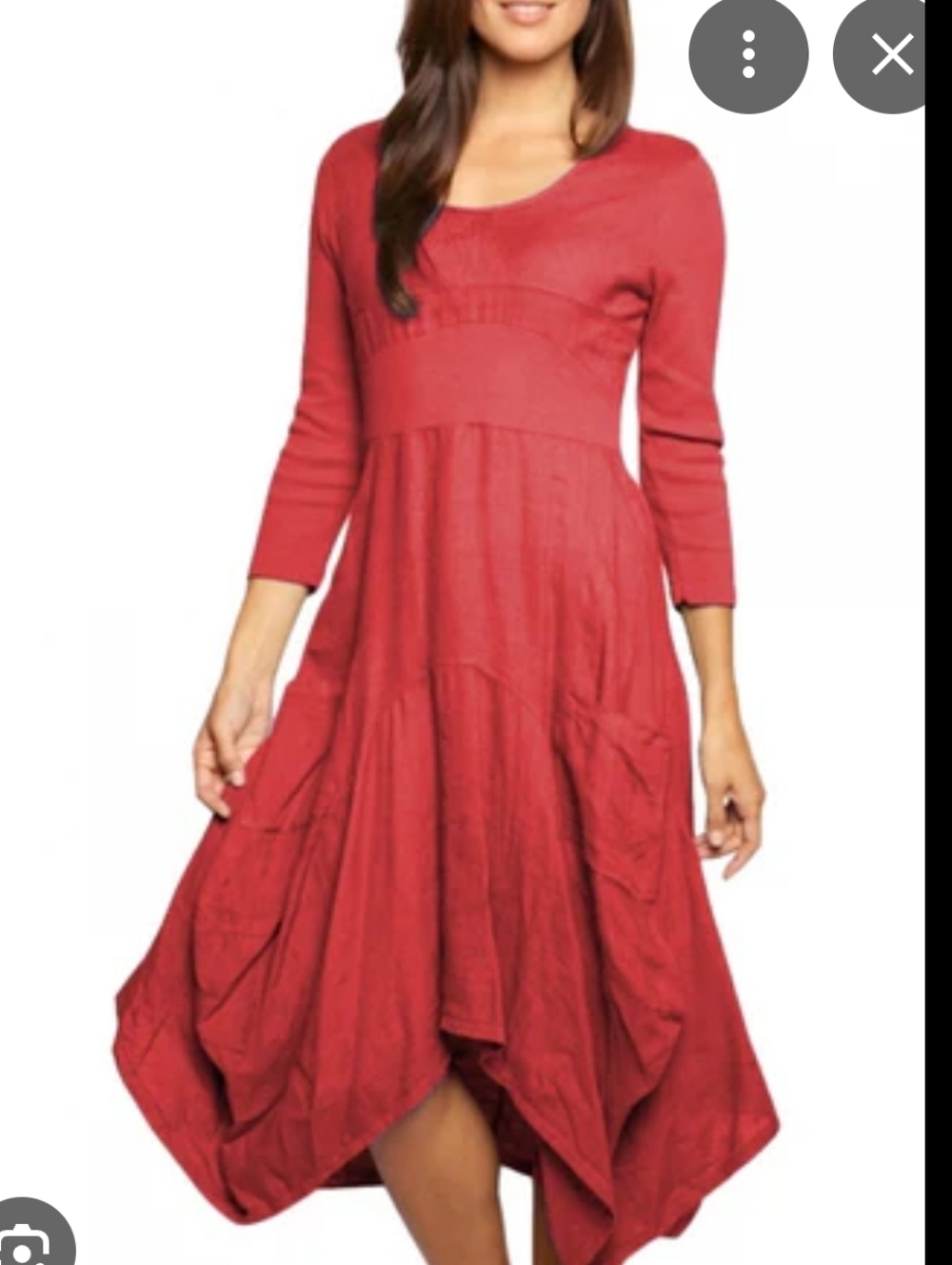 Women's Red High-Low Linen Blend Dress with Pockets